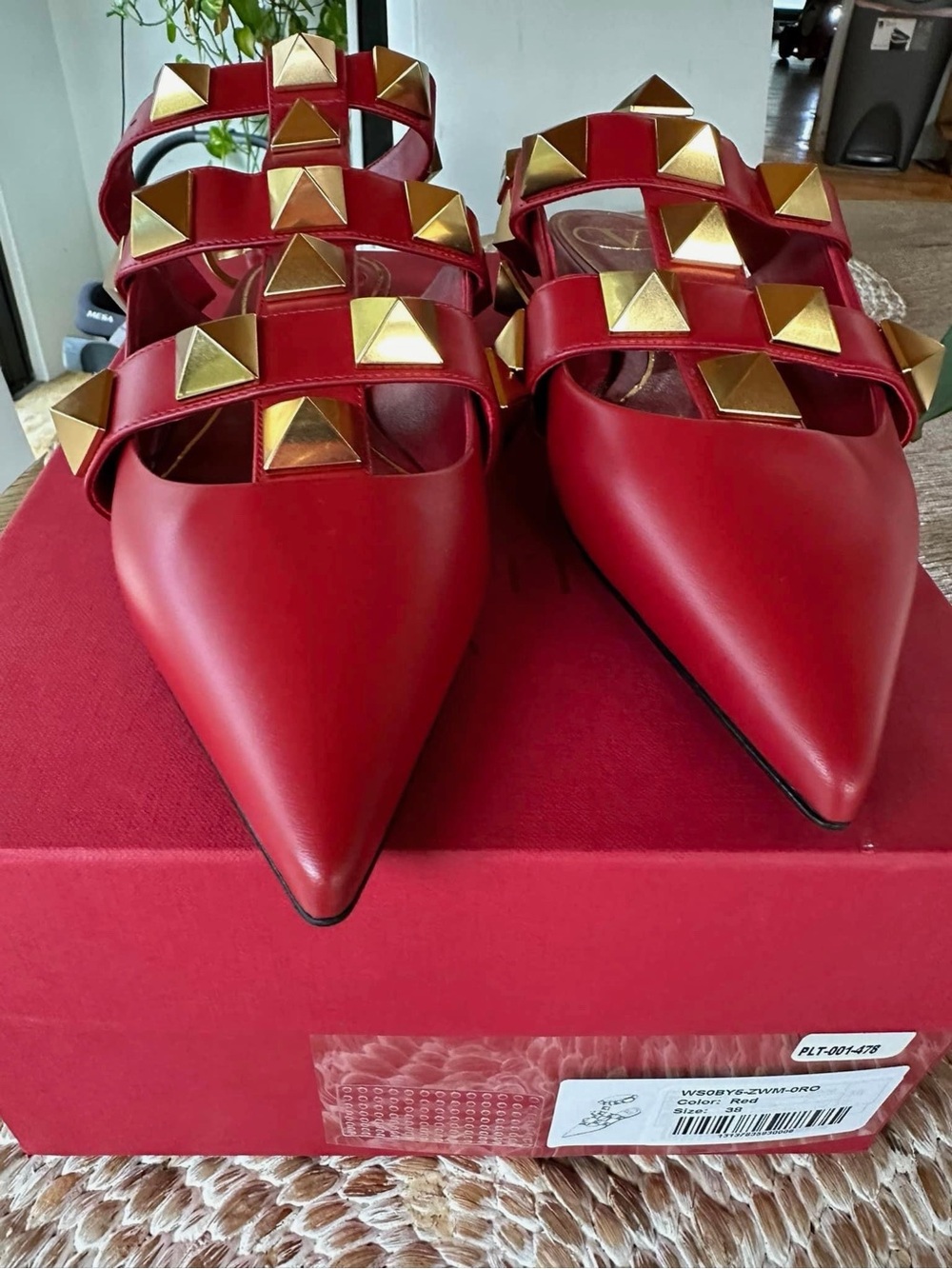 Valentino Roman Stud Leather Ankle Strap Flat